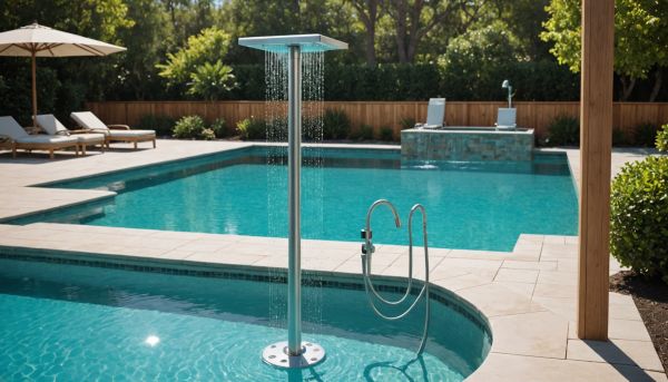 Une douche solaire extérieure rafraîchit après la baignade
